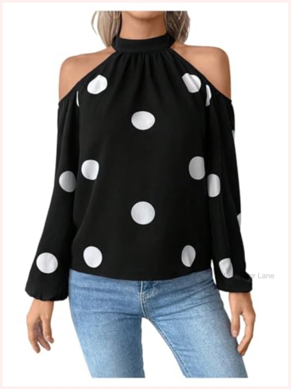 Polka Dots Cold Shoulder Halter Blouse Loose Fit Casual Top